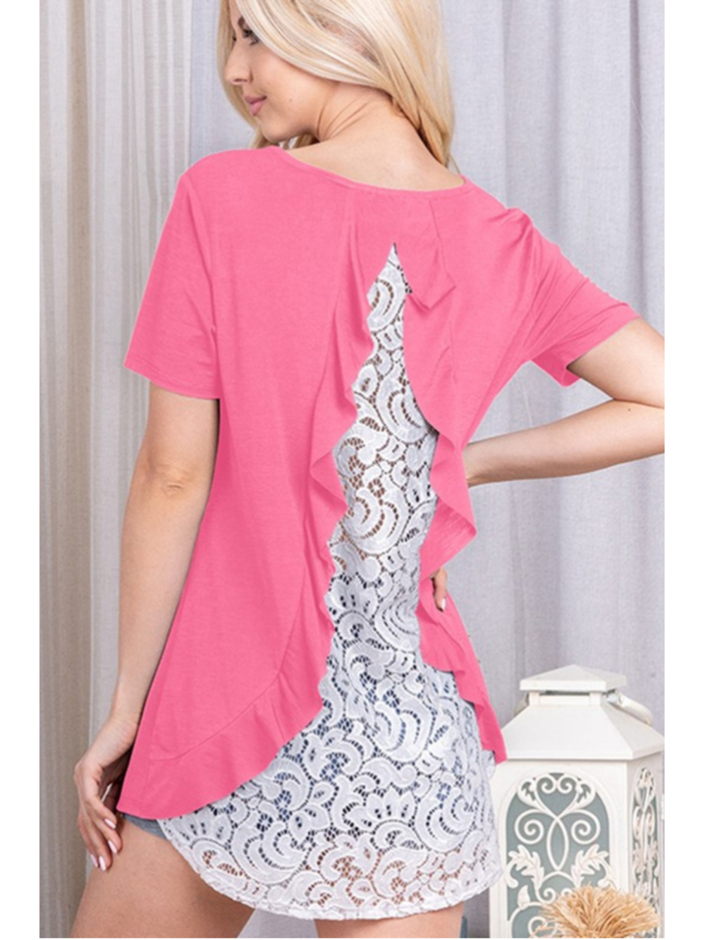 NWOT Heimish Sleeveless Top with Lace back detail and ruffle size medium